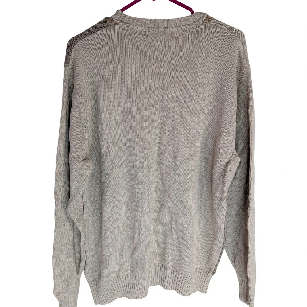 Dockers Sweater Mens XL Beige Colorblock Cable Knit Cotton Crew Neck Pullover